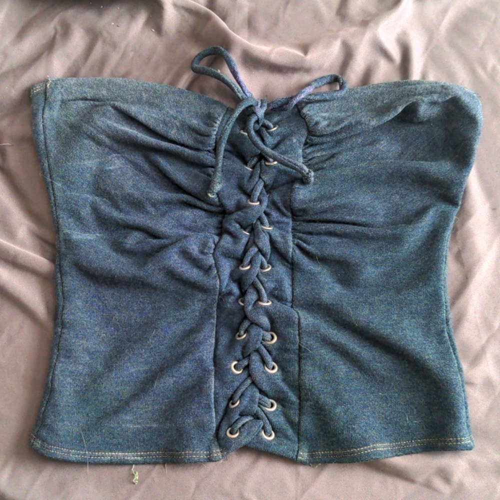 Turquoise strapless lace up top